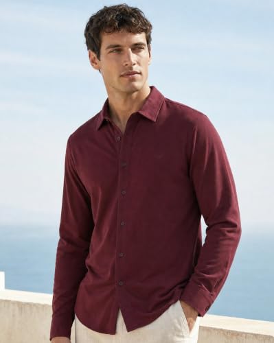 Image of Nobero Everyday Comfort Shirt for Men | Cotton Shirts for Men in 205 GSM Plated Interlock | Stand Collar | Regular Fit | Full Sleeve