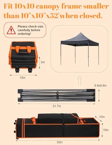 10 x 10 x 48 Inch Tent Bag Replacement Part, Canopy Bag Tent Storage Bag Designed for 10 x 10 Pop-up Tents, Comes with Handles and Rollers for Easy Carrying, 800D Waterproof Oxford Fabric