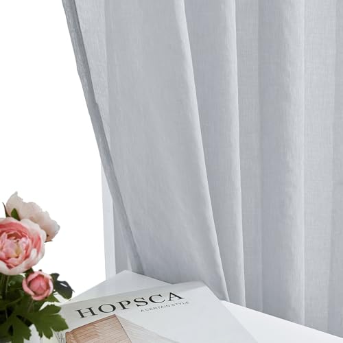 Image of MYSTIC-HOME Sheer Curtains 45 Inch Length, Rod Pocket Voile Drapes for Living Room, Bedroom, Window Treatments Semi Crinkle Curtain Panels for Yard, Patio, Villa, Set of 2, 52 inchx 45 inch, Silver Grey