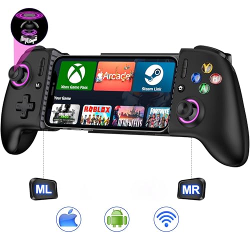 NealGamefy Phone Controller - Mobile Gaming Controller with Hall Effect Joysticks & Triggers - No Dead Zone,800mAh Battery,Retractable Phone Case Support, Controller for iphone and Android