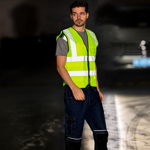 WORK IDEA Warnwesten Auto, Reflektierende Weste mit mehreren Taschen Sicherheitsweste