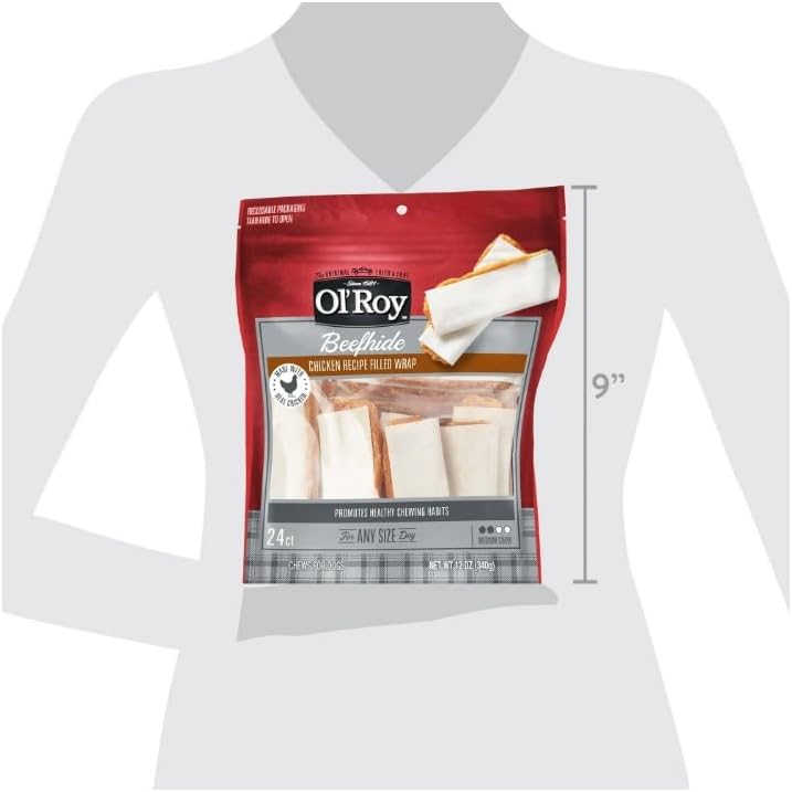 (2 Pack) ~ Ol~Roy Beefhide Filled Wrap, Chicken Recipe, Dry Training Treats for Dogs ~ 12 Oz ~ (24 Count) ~ (Pet Chews).