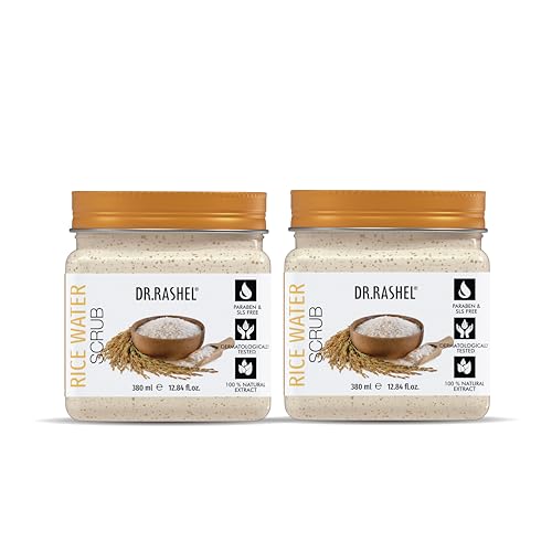 Image of DR.RASHEL Rice water Face Scrub For Men & Women | Hydrating & Moisturizer Scrub | Cleanser Scrub For Deep Exfoliation & soothnes | Dead Skin Cell Remover Facial Scrub For All Skin Types | 380ml Each | Pack of 2