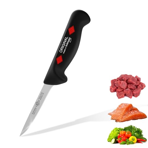 EIKASO Solingen Ausbeinmesser gerade 13cm Klinge steif aus Molybdänstahl 1.4116 Profi Fleischmesser Filetiermesser Schlachtermesser handabgezogen und eisgehärtet spülmaschinengeeignet (Schwarz, 10cm)