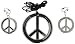 Hippie Peace Sign Necklace and Earrings, One-Size, Silver (Clip On)