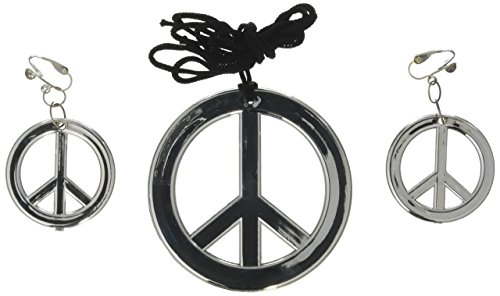 Forum Novelties Hippie Peace Sign Necklace and Earrings, One-Size, Silver (Clip On) - //coolthings.us