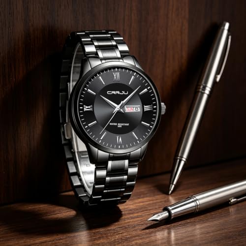 Image of CRRJU Men's Fashion Luxury Stainless Steel Watches for Men Business Auto Date Chronograph Analog Quartz Wristwatches