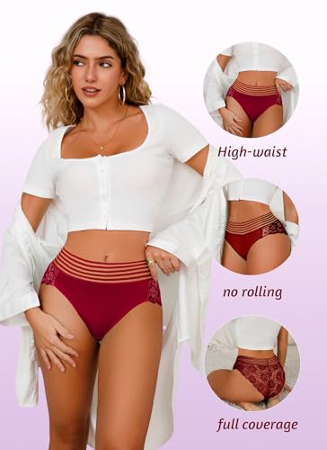 Image of Lace Sexy Undies for Women Stretch Full Coverage Control High Waist Cheeky Top Panties 6 Pack S-4XL