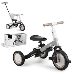 KikkaBoo Triciclo Evolutivo de Bebé 5 en 1 Flip, Bicicleta Niños Desde 1 Año hasta 5 años, Trike, De Triciclo a Bicicleta con o sin Pedales, Ajustable y Transformable, Gris