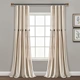 Lush Decor Linen Button Window Curtain Panel, Single, 40' W x 84' L, Dark Linen - Country Curtains - Rustic Decor - Color Block Modern Farmhouse Curtains For Living Room, Bedroom & Dining Room