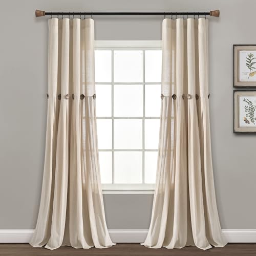 Lush Decor Linen Button Window Curtain Panel, Single, 40" W x 84" L, Dark Linen - Country Curtains - Rustic Decor - Color Block Modern Farmhouse Curtains for Living Room, Bedroom & Dining Room by Lush Decor - Used condition - CA$51.29