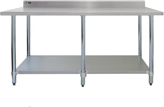 7FT طاولة عمل المطبخ طاولة المطاعم التجارية الفولاذ المقاوم للصدأ الغذاء إعداد السطح مطعم رف التخزين 250 كجم الوزن سعة قابلة للتعديل ارتفاع 10 سم Backsplash Upstand 2 x مجانا ملابس مجهرية