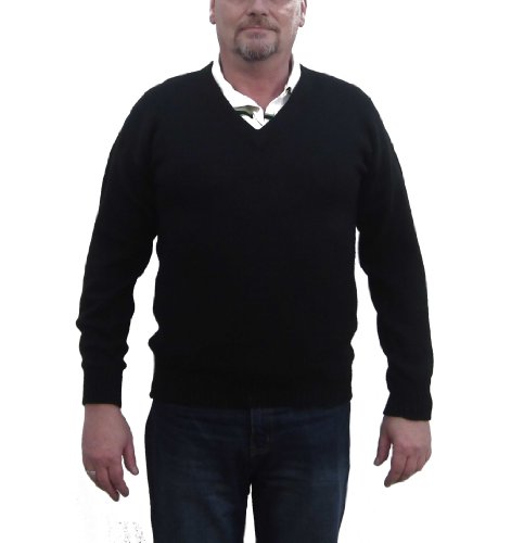 Pull tricot noir homme col V laine alpaga noir taille L