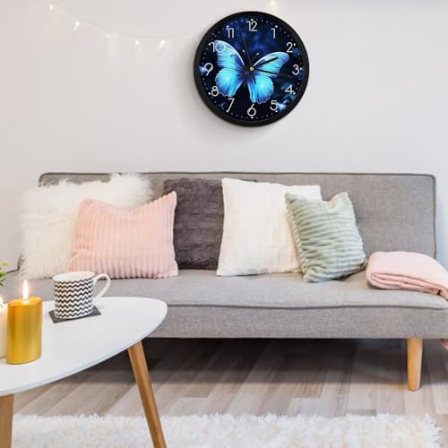 Horloge murale à quartz décorative ronde au design bleu épuré