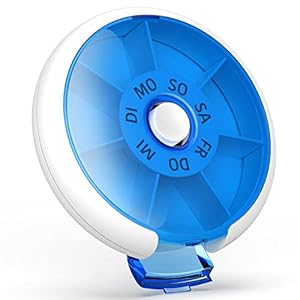 Jaduoher Tablettenbox 7 dagen rond pillendoosje medicijnbox kleine tablettendispenser tabletten weekbox 1 vak – blauw