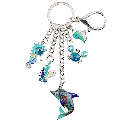 WEVENI Alloy Dolphin Keychain Hippocampus Seahorse Key Chain Crab Charms Shell Jewelry For Women Girls
