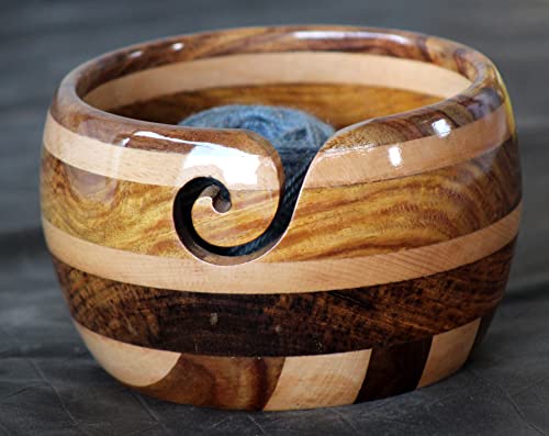 Image of Rosewood Yarn Storage Bowl for Knitting & Crocheting, Wooden Knitting Yarn Bowl Handcrafted, Wooden Yarn Storage Bowl Yarn Holder Best Gift Idea for Knitters