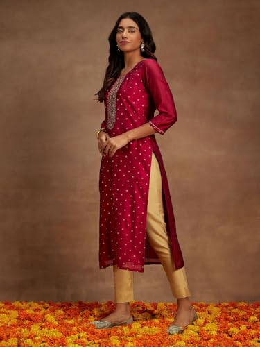 Image of Libas Woven Design Silk Blend Straight Kurta