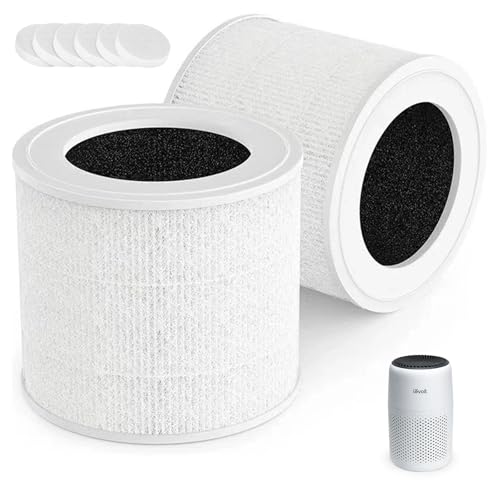 Filter für LEVOIT Core Mini Luftreiniger, 3-in-1 HEPA Filter, 2 Stück Ersatzfilter und 6 Stück Aromapads, Levoit Luftreiniger Filter, Core Mini-RF, Weiß