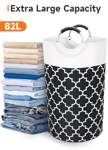 Image of 82L Large Laundry Basket, Collapsible Laundry Bag, Freestanding Tall Clothes Hamper, Foldable Washing Bin (BLACK 1)