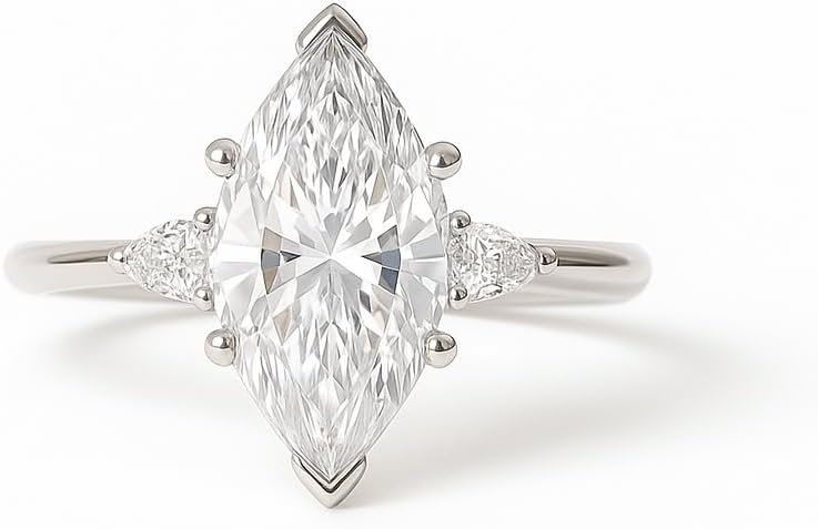 Marquise Cut Moissanite Engagement Ring for Women 14K White Gold Three Stone Solitaire Ring Elegant Bridal Promise Ring Dainty Minimalist Jewelry Gift for Her