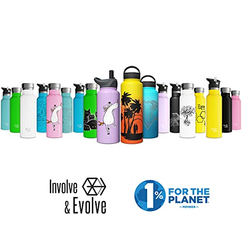 Involve & Evolve Insulated Water Bottle With 3 Lids (Straw Lid) Kids Reusable Double Walled Stainless Steel Flask Metal Bee Happy Thermos 12Oz 17Oz 20Oz 25Oz (20 Oz, Yellow) #TOP6