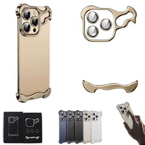 Zhongle Special-Shaped Metal Corner Pad Anti-Fall Phone Case with Lens Film,Luxury Corner Edge Pad Lens Protector for iPhone 16/