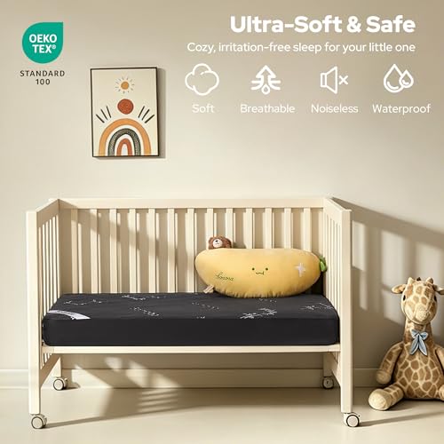 Image of BEDLORE Waterproof Crib Mattress Protector 2 Pack, Ultra Soft Bamboo Viscose Crib Mattress Pad Cover, Noiseless Toddler Mattress Protector for Standard Baby Mattress Size 52''x28'', Dark Gray