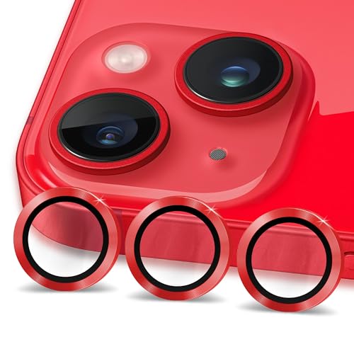 Image of ArmourPro Premium Camera Lens Protector Tempered Glass Compatible For iPhone 14 Plus and iPhone 14 Tough HD Individual Aluminum Alloy Rings 9H Camera Cover , Scratch-Resistant,Camera Lens Protection| Red