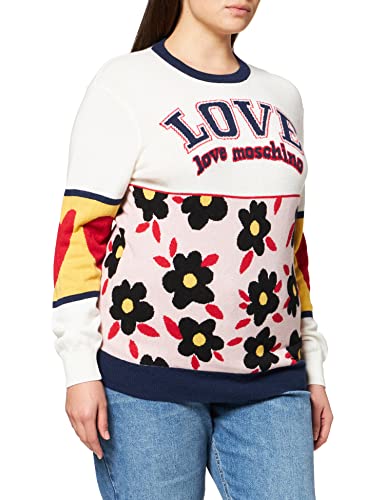 Love Moschino Long Sleeve Round Neck Pullover in carded Wool with 80' s...