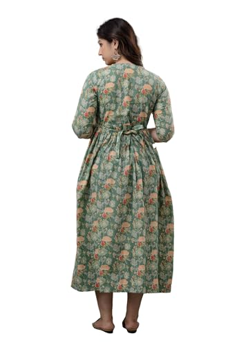 Image of The Moon Star Women's Cotton Floral Printed Anarkali Maternity Feeding Kurti | Breastfeeding Dress for Mothers | Zipper Feeding Kurti, Nursing Kurti, Comfortable and Trendy Maternity Wear