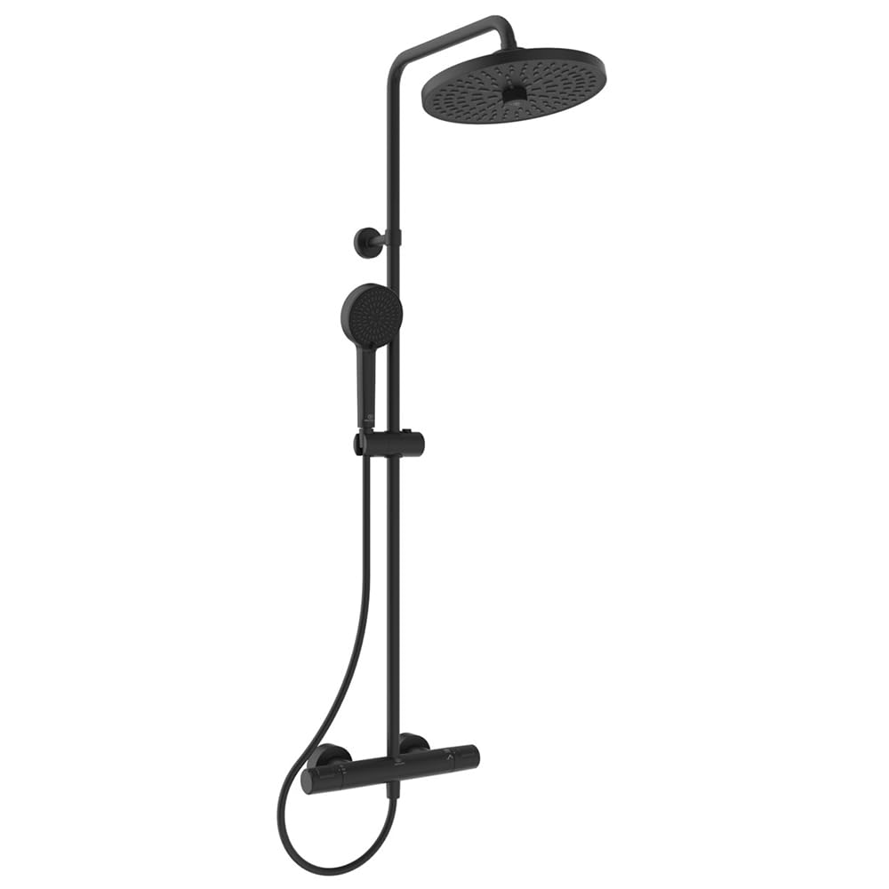 Ideal Standard Black Ceratherm T25+ Exposed Shower System, Water-Saving Shower Head With Variable Spray Patterns, Scald Protection And Thermostat Function – Matt (315X531.5x1117 Mm)