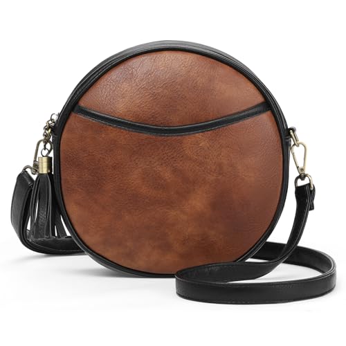 GAEKEAO Vegan Leather Crossbody Bags for Women Circle Cross Body Shoulder Bag Purses Handbags with Adjustable Straps