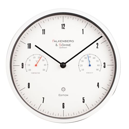 Falkenberg & Söhne Funkwanduhr 25 cm Geräuschlos kein Ticken Wanduhr Thermometer Hygrometer (4-MV2622-3)