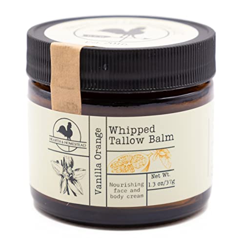 Hearth And Homestead: Handmade Whipped Tallow Balm (Vanilla Orange) - Organic Body Butter With Infused Olive Oil, For Eczema, Rosacea, Baby - 1.3 Oz #TOP25