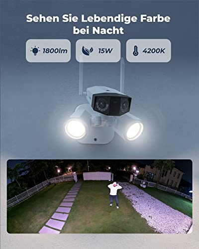 Reolink Floodlight Überwachungskamera, 4K 8MP mit 180° Weitwinkel, 5/2,4GHz WLAN Kamera Outdoor, Smarte Beleuchtung, Personen-/Fahrzeug-/Tiererkennung, IP67, Wired Außenkamera, Duo Floodlight WiFi 4