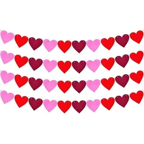 4 Pack Felt Heart Garland Banners,Felt Red Pink and Hot Pink Valentines Day Heart Decorations,Valentines Felt Heart Garland Banner for Valentines Day Anniversary Wedding Party Decorations Supplies Cover