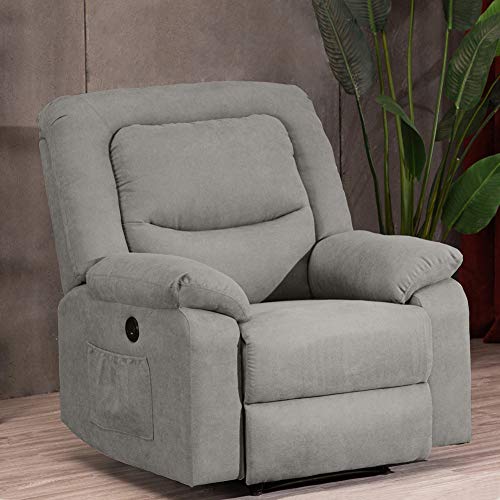 Power Recliner Chair with Heat and Massage, Electric Recliner Chairs Sofa with USB Charge Port for Adults, Fabric Recliner Chair for Bedroom, Living Room and Home Theater Seating (Gray)
