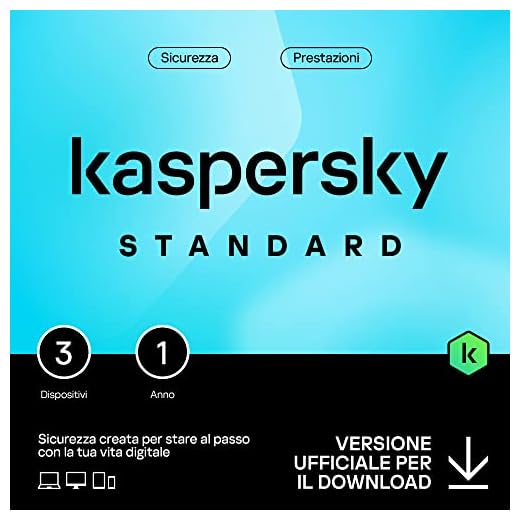 Kaspersky Standard Anti-Virus 2024 | 3 dispositivi | 1 anno | Sicurezza avanzata | Protezione delle operazioni bancarie online | Ottimizzazione delle prestazioni | PC/Mac/mobili | Attivazione e-mail