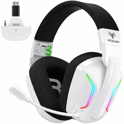 WESEARY WG1 Wireless Gaming Headset für Xbox Series X/S, Xbox One, PC, PS5, PS4, Switch, Mac, 2,4GHz Wireless & Bluetooth Headset mit Mikrofon, Low Latency, Noise Cancelling, LED Light, 50h Akku