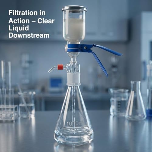 QWORK Glass Vacuum Filtration Set, 1000 mL Flask & 300 mL Funnel – 10 μm Pore for Lab Liquid Clarification, Sample Prep & Solvent Filtration