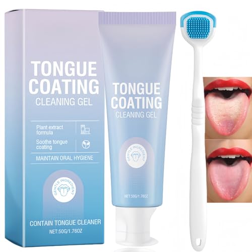 Tongue Cleaner Gel with Tongue Brush,Fresh Mint Tongue Cleaner Gel Kit,Oral Hygiene Tool for Fresh Breath,Bad Breath Removal & Oral Care,Tongue Cleaners & Scrapers for Adults,Maintain Mouth Health