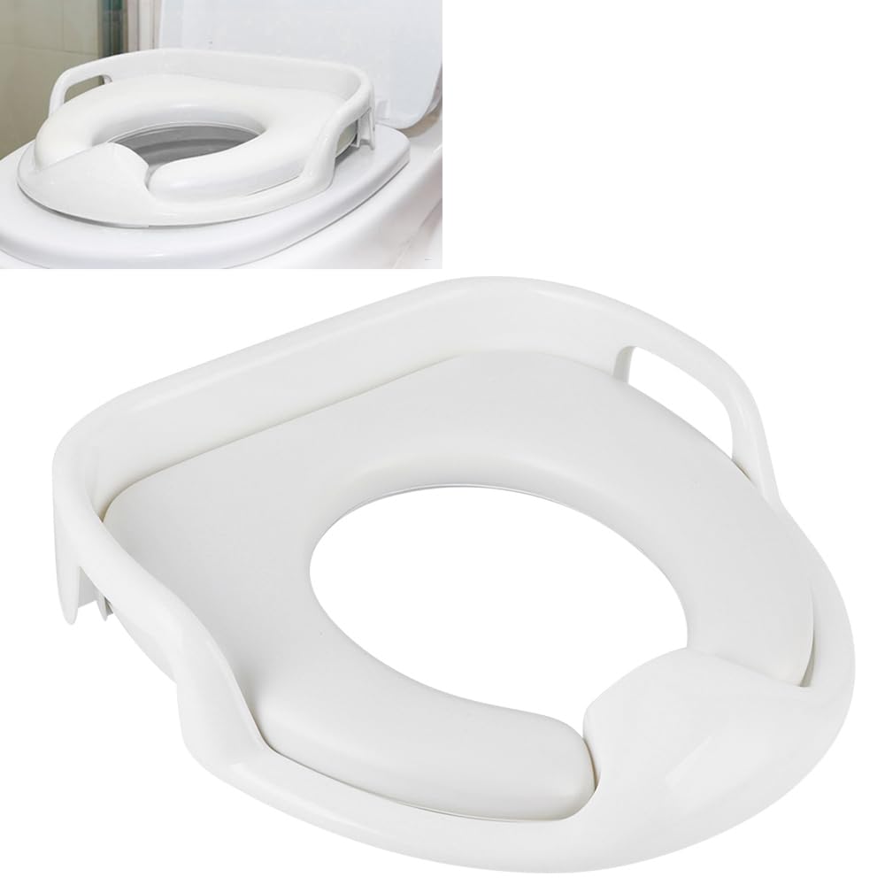 Potty Training Seat, Soft Toddler Toilet Seat with Nonslip Handle, Soft Cotton Pad Food Grade Mterial Secure Toilet Seat for Boys and Girls (White)