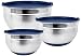 Stainless Steel Mixing Bowls with Lids (Set of 3) by Fitzroy and Fox, Blue or Red