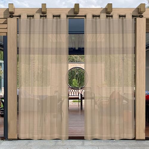 BOYOUTH Outdoor Waterproof Curtains,Grommets Voile Sheer Window Treatments for Front Porch,Pergola,Cabana,Gazebo,52 x 84 Inches,2 Panels,Khaki - Image 3