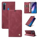 Beajew Funda para Xiaomi Redmi Note 8T, Flip Funda de Piel con Magnético Funda de Cuero PU [Soporte Plegable] [Cierre magnético] - Carmesí