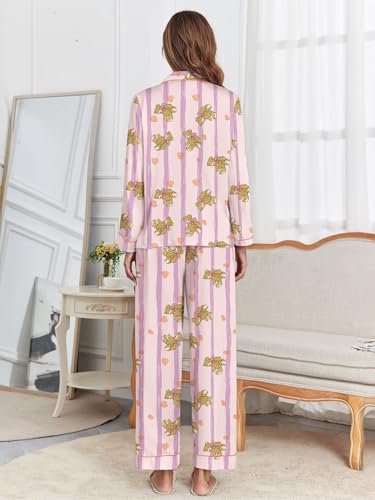 Image of Brosloth Women's Silk Satin Pajamas Pjs Sets Cute Lace Pattern Two Piece Loungewear Set Button Up Pajamas Sleepwear Black