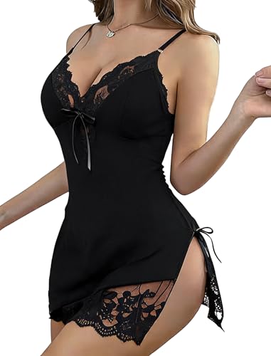 Avidlove Women Lingerie Lace Modal V Neck Sexy Chemise Nightgown Black - image 1