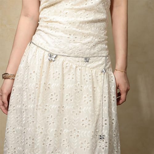 Versatile Adjustable Length Waist Belt Featuring Ornate Butterfly Fringe Charm Alloy Construction Fashionable Women's Waist B4