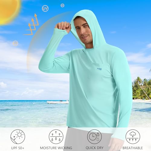 Image of BASSDASH Men's UPF 50+ Fishing Hoodie Shirts with Chest Pocket Lightweight UV Sun Protection Long Sleeve Hiking Sports FS34M